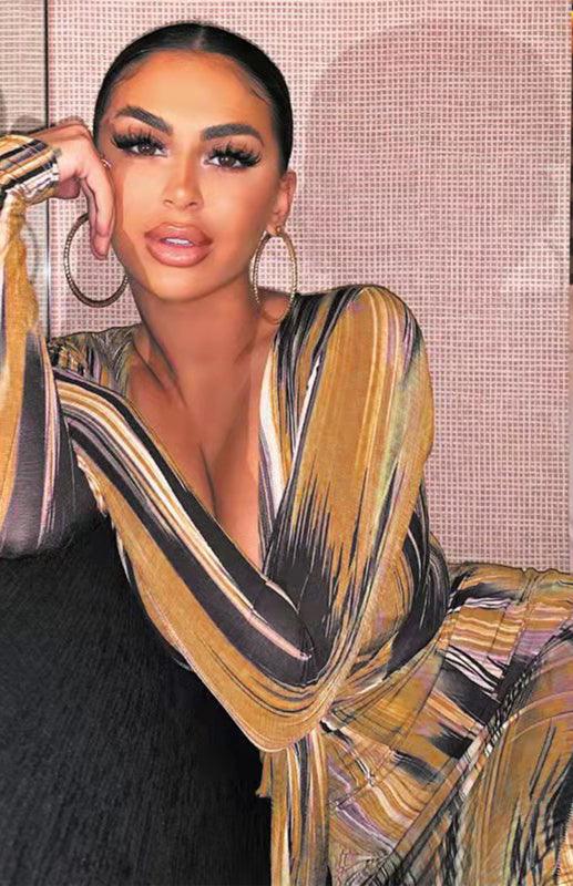 Midi Jurk met V-hals en Abstracte Print - Midi Dresses - Jurkjes.co