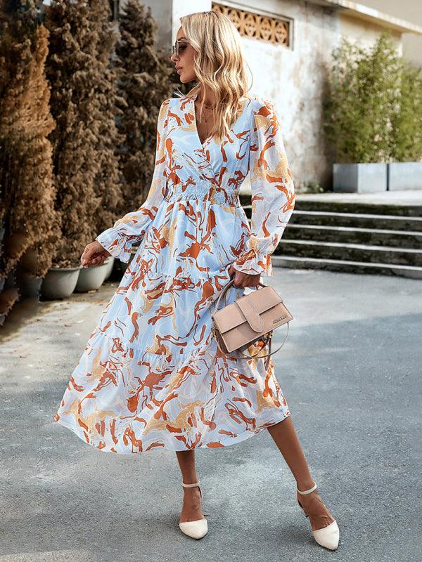 Midi Jurk met V-hals en Abstracte Print - Midi Dresses - Jurkjes.co