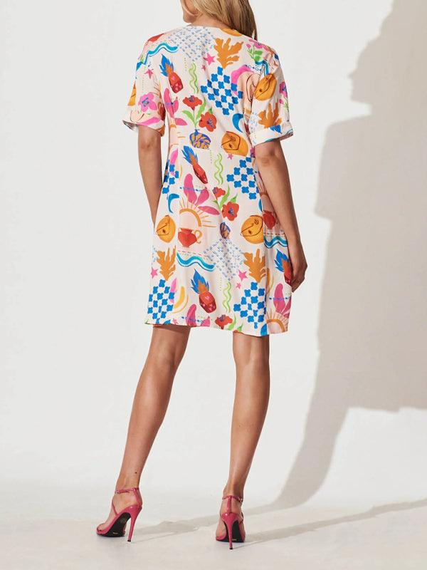 Midi Jurk met V-hals en Abstracte Print - Mini Dresses - Jurkjes.co