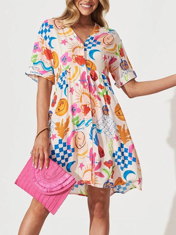 Midi Jurk met V-hals en Abstracte Print - Mini Dresses - Jurkjes.co