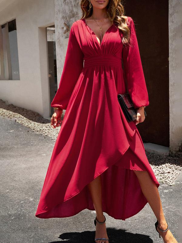 Midi Jurk met V-hals en Asymmetrische Zoom - Maxi Dresses - Jurkjes.co