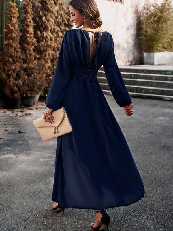 Midi Jurk met V-hals en Asymmetrische Zoom - Maxi Dresses - Jurkjes.co