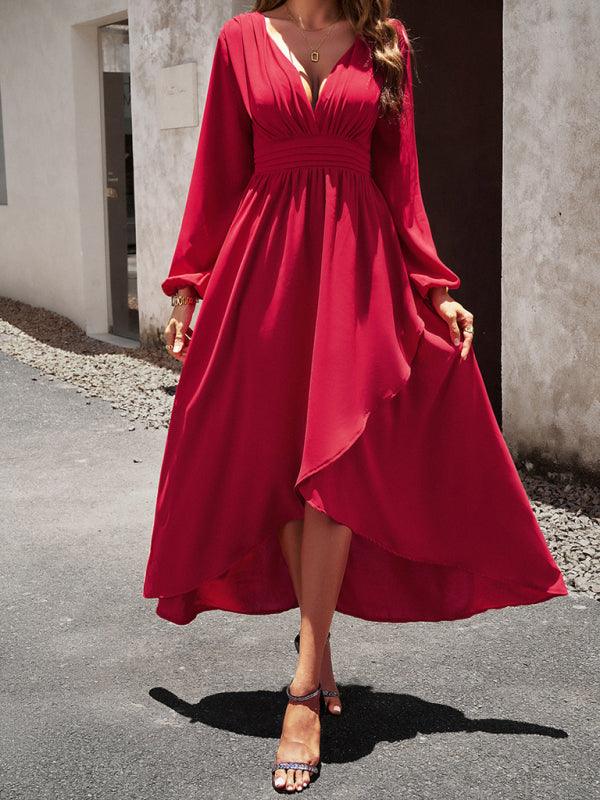 Midi Jurk met V-hals en Asymmetrische Zoom - Maxi Dresses - Jurkjes.co