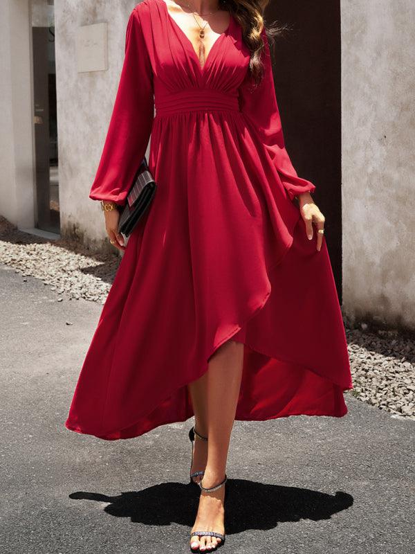 Midi Jurk met V-hals en Asymmetrische Zoom - Maxi Dresses - Jurkjes.co