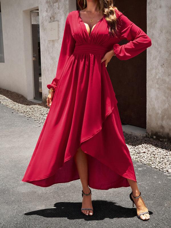 Midi Jurk met V-hals en Asymmetrische Zoom - Maxi Dresses - Jurkjes.co