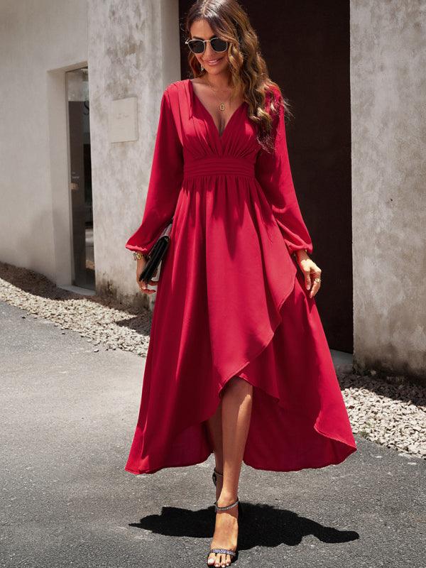 Midi Jurk met V-hals en Asymmetrische Zoom - Maxi Dresses - Jurkjes.co