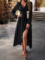 Midi Jurk met V-hals en Asymmetrische Zoom - Maxi Dresses - Jurkjes.co