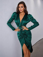 Midi Jurk met V-hals en Asymmetrische Zoom - Midi Dresses - Jurkjes.co