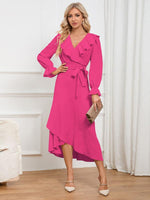 Midi Jurk met V-hals en Asymmetrische Zoom - Midi Dresses - Jurkjes.co