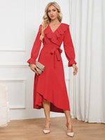 Midi Jurk met V-hals en Asymmetrische Zoom - Midi Dresses - Jurkjes.co