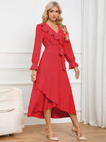 Midi Jurk met V-hals en Asymmetrische Zoom - Midi Dresses - Jurkjes.co