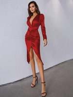 Midi Jurk met V-hals en Asymmetrische Zoom - Midi Dresses - Jurkjes.co