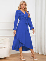 Midi Jurk met V-hals en Asymmetrische Zoom - Midi Dresses - Jurkjes.co