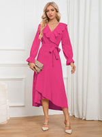 Midi Jurk met V-hals en Asymmetrische Zoom - Midi Dresses - Jurkjes.co