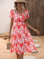 Midi Jurk met V-hals en Bladerenprint - Midi Dresses - Jurkjes.co