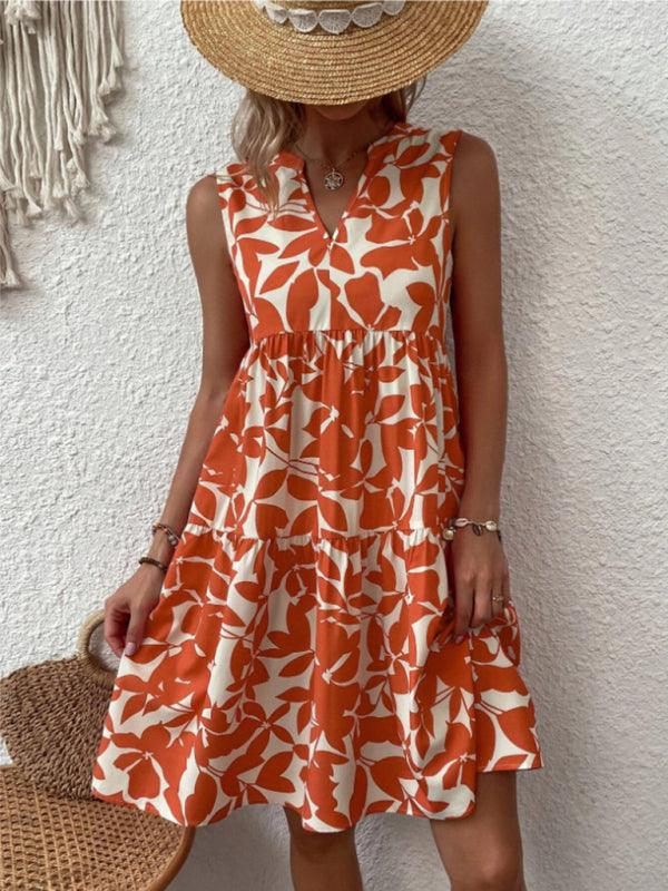 Midi Jurk met V-hals en Bladprint - Midi Dresses - Jurkjes.co