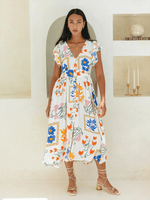 Midi Jurk met V-hals en Bloemenprint - Group11 - Jurkjes.co