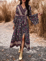 Midi Jurk met V-hals en Bloemenprint - Group11 - Jurkjes.co