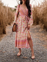 Midi Jurk met V-hals en Bloemenprint - Group11 - Jurkjes.co