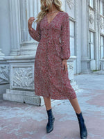 Midi Jurk met V-hals en Bloemenprint - Group11 - Jurkjes.co