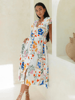 Midi Jurk met V-hals en Bloemenprint - Group11 - Jurkjes.co