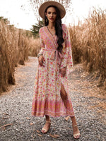 Midi Jurk met V-hals en Bloemenprint - Group11 - Jurkjes.co