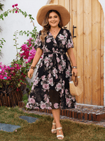 Midi Jurk met V-hals en Bloemenprint - Group11 - Jurkjes.co