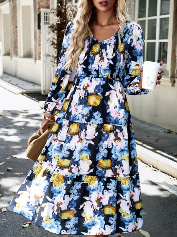 Midi Jurk met V-hals en Bloemenprint - Group3 - Jurkjes.co