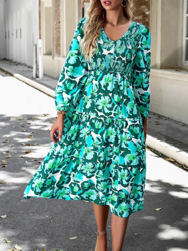 Midi Jurk met V-hals en Bloemenprint - Group3 - Jurkjes.co