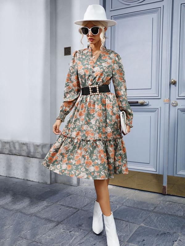 Midi Jurk met V-hals en Bloemenprint - Group5 - Jurkjes.co