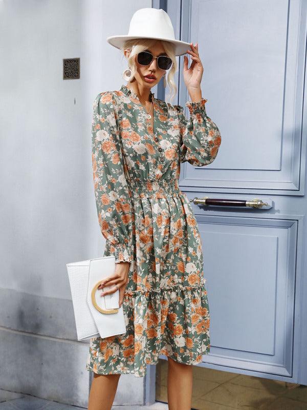 Midi Jurk met V-hals en Bloemenprint - Group5 - Jurkjes.co