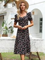 Midi Jurk met V-hals en Bloemenprint - Group6 - Jurkjes.co