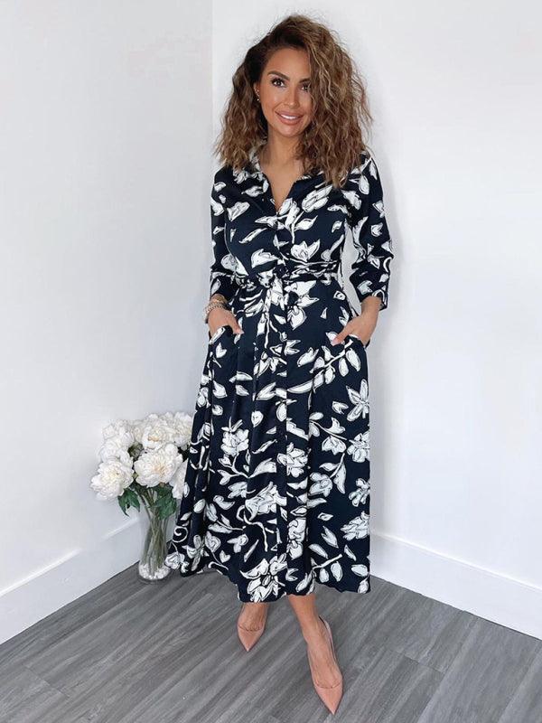 Midi Jurk met V-hals en Bloemenprint - Group7 - Jurkjes.co