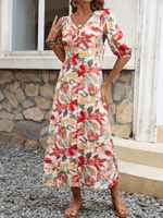 Midi Jurk met V-hals en Bloemenprint - Group8 - Jurkjes.co