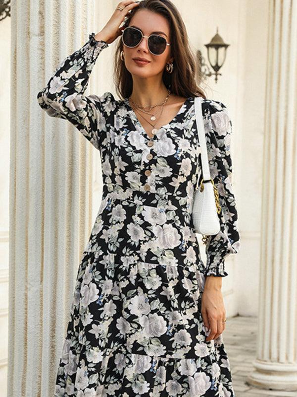 Midi Jurk met V-hals en Bloemenprint - Group9 - Jurkjes.co