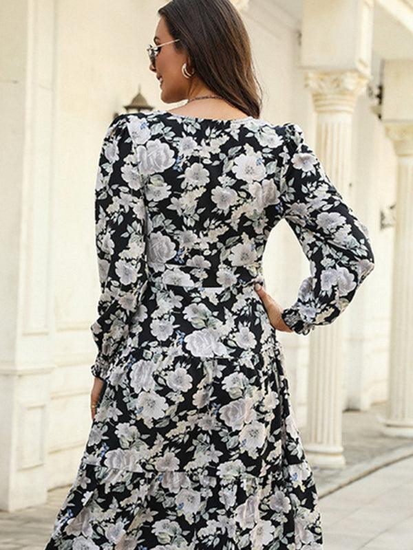 Midi Jurk met V-hals en Bloemenprint - Group9 - Jurkjes.co