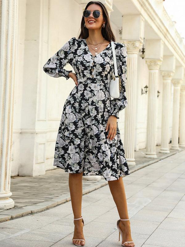 Midi Jurk met V-hals en Bloemenprint - Group9 - Jurkjes.co