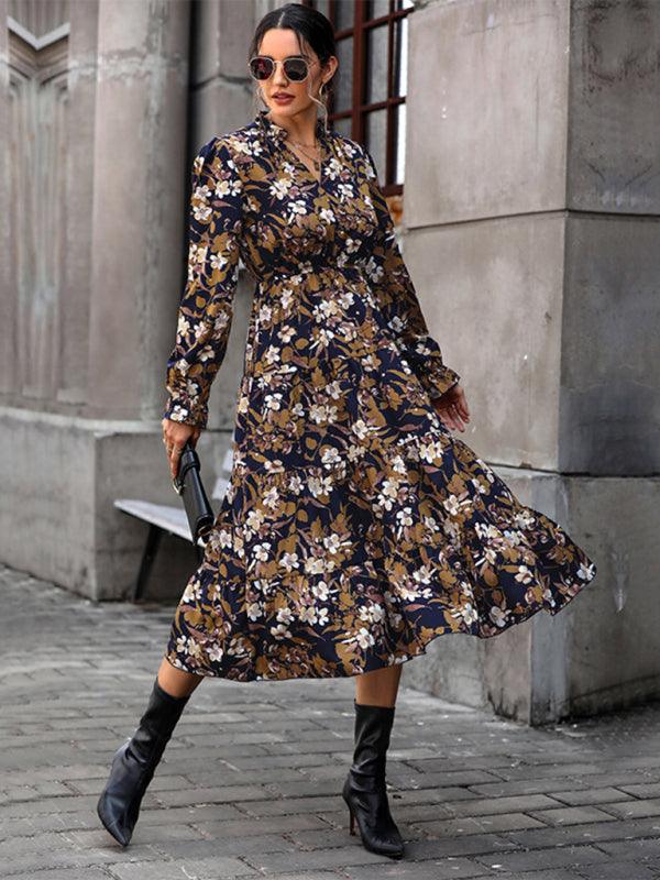 Midi Jurk met V-hals en Bloemenprint - Maxi Dresses - Jurkjes.co