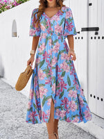 Midi Jurk met V-hals en Bloemenprint - Maxi Dresses - Jurkjes.co