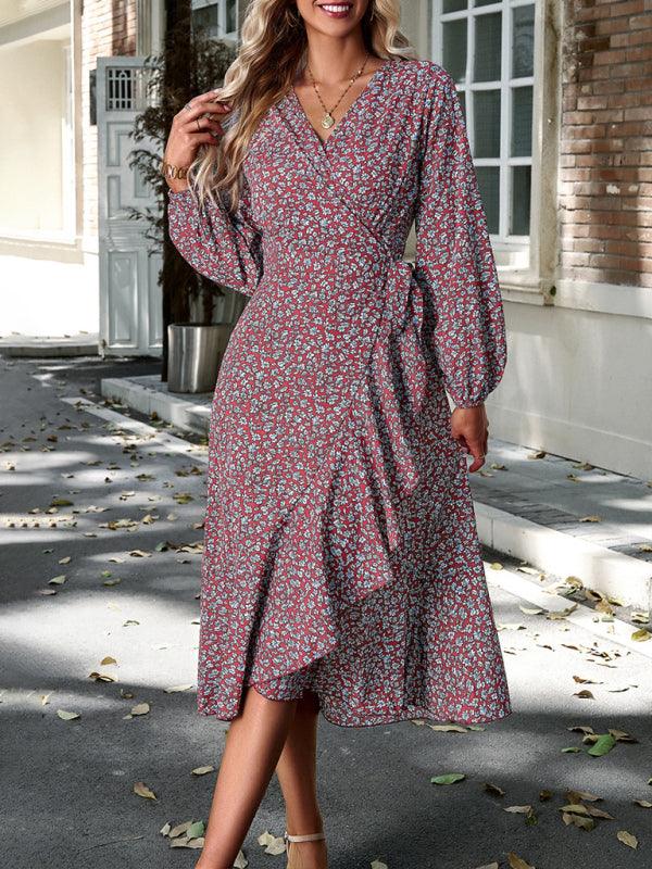 Midi Jurk met V-hals en Bloemenprint - Maxi Dresses - Jurkjes.co