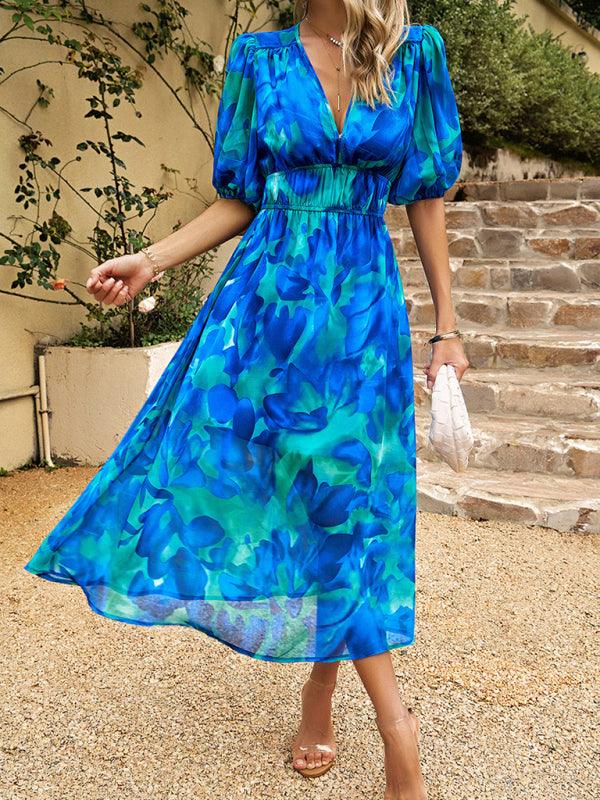 Midi Jurk met V-hals en Bloemenprint - Maxi Dresses - Jurkjes.co