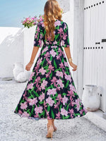 Midi Jurk met V-hals en Bloemenprint - Maxi Dresses - Jurkjes.co
