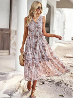 Midi Jurk met V-hals en Bloemenprint - Maxi Dresses - Jurkjes.co