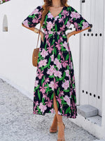 Midi Jurk met V-hals en Bloemenprint - Maxi Dresses - Jurkjes.co