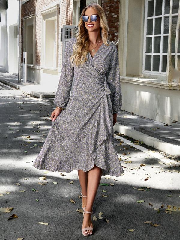Midi Jurk met V-hals en Bloemenprint - Maxi Dresses - Jurkjes.co