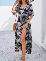 Midi Jurk met V-hals en Bloemenprint - Maxi Dresses - Jurkjes.co