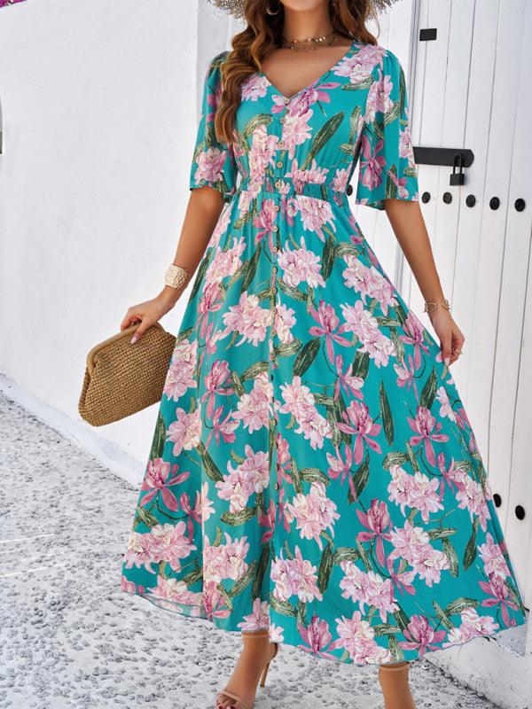 Midi Jurk met V-hals en Bloemenprint - Maxi Dresses - Jurkjes.co