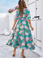 Midi Jurk met V-hals en Bloemenprint - Maxi Dresses - Jurkjes.co