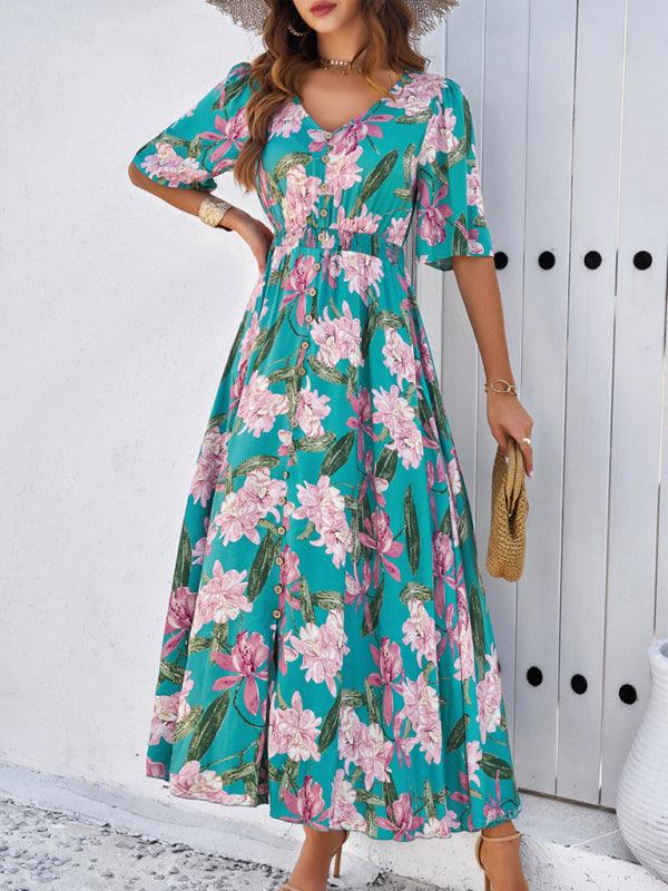 Midi Jurk met V-hals en Bloemenprint - Maxi Dresses - Jurkjes.co