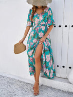Midi Jurk met V-hals en Bloemenprint - Maxi Dresses - Jurkjes.co